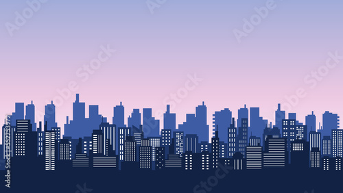 Twilight sky of silhouettes of tall buildings and apartments around the city