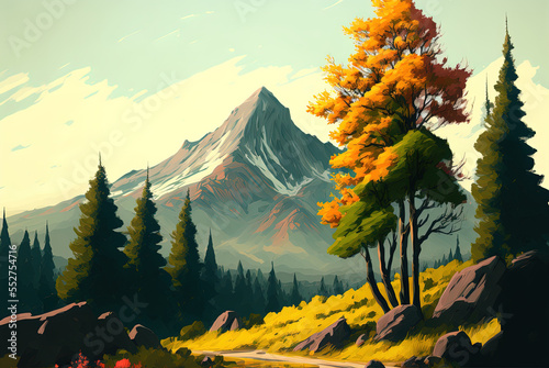 Scenery, with trees and mountains Generative AI