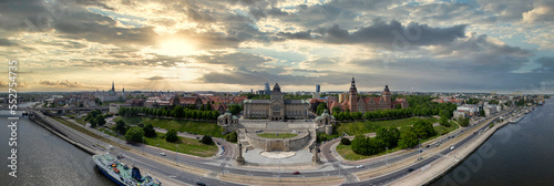 The beautiful view of the city of the old town of the capital of the state of the region of Szczecin w Polsce