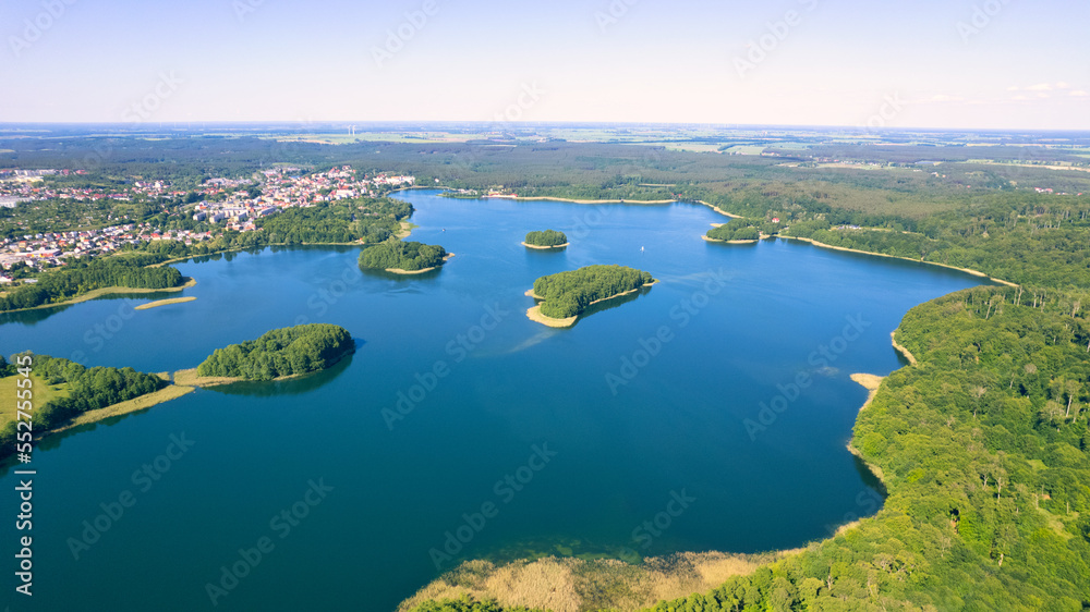 Aerial shot of a beautiful lake in the summer day