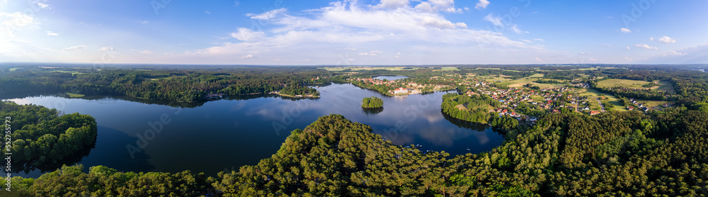 Aerial shot of a beautiful lake in the summer day