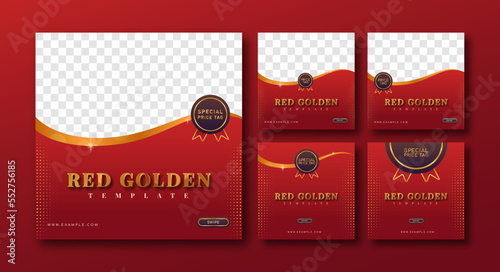 Template design of social media posts with a style of the luxurious abstract, color gold, red, and chocolate
