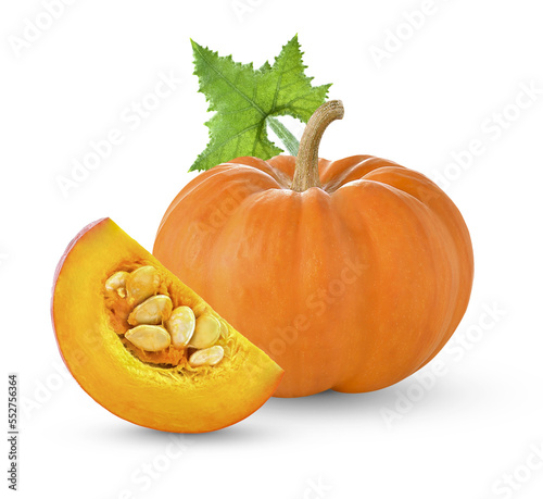 Fresh Pumpkin with lesves .pumpkin is food fhigh beta carotene on transparent.