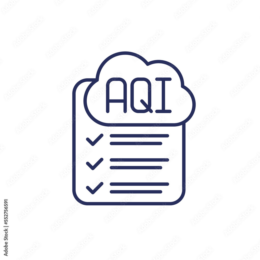 Air quality index, AQI line icon with a checklist Air quality index, AQI line icon with a checklist