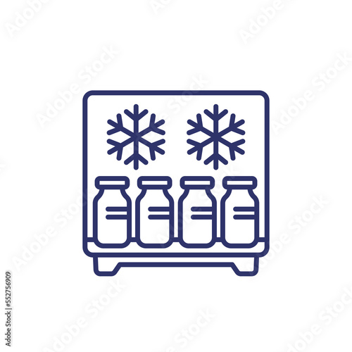vaccine in the fridge line icon, medical storage vector