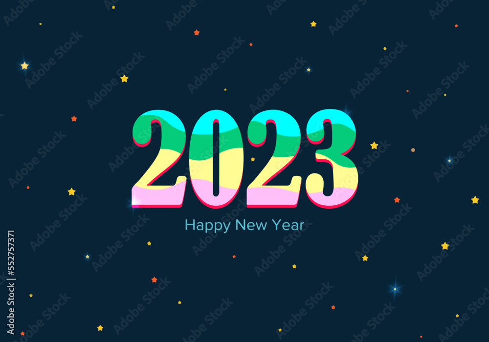 inscription of new year 2023 with color numbers and shining stars
