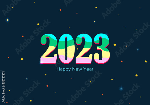 inscription of new year 2023 with color numbers and shining stars