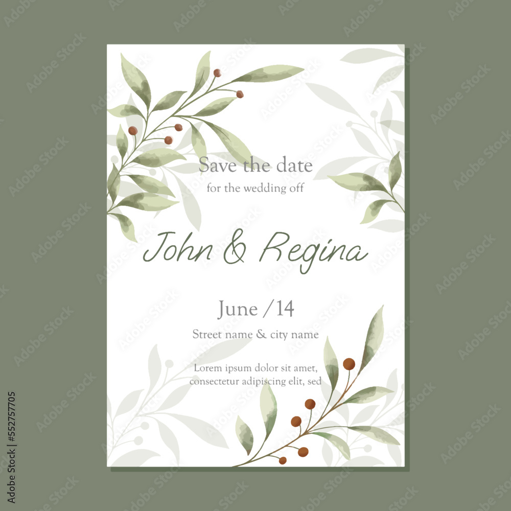A5 wedding invitation flyer with delicate green floral design A5 wedding invitation flyer with delicate green floral design