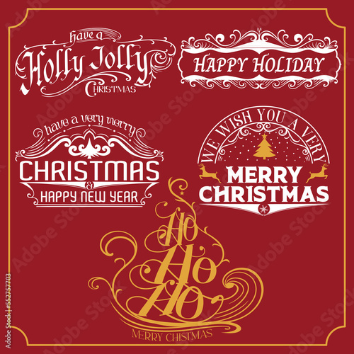 Christmas and happy new year wishes vintage labels and badges vector design elements set2