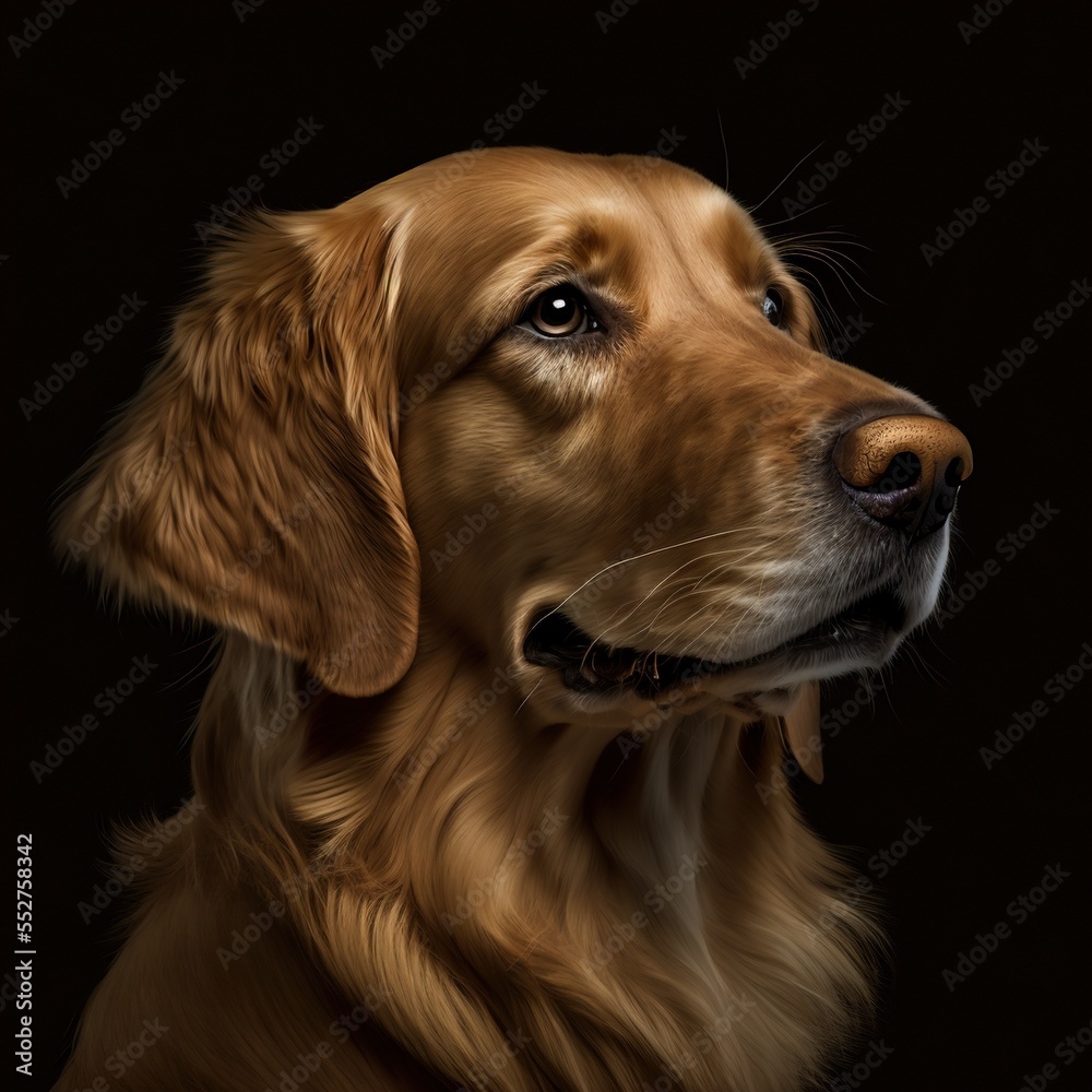 Schöner Golden Retriever Hund  isoliert auf schwarzem Hintergrund