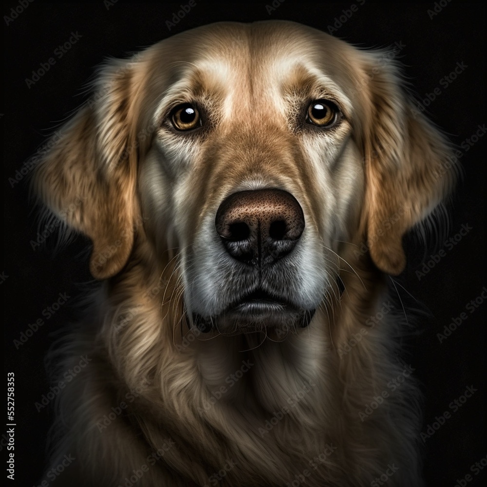 Schöner Golden Retriever Hund  isoliert auf schwarzem Hintergrund