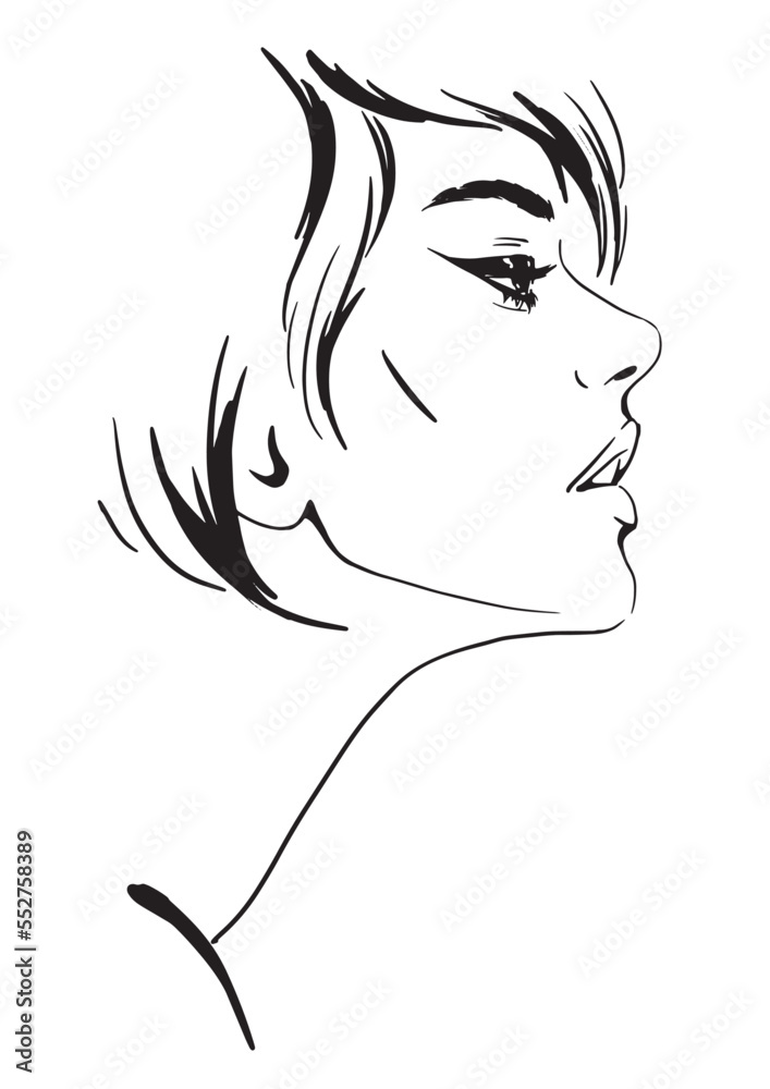 fashion sketch of beautiful young woman profile. fashion sketch of beautiful young woman profile.