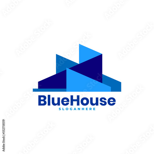 Blue house facade architect logo design vector template. 