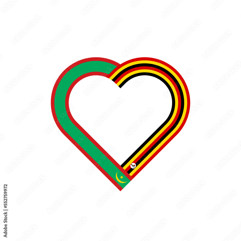unity concept. heart ribbon icon of mauritania and uganda flags. vector illustration isolated on white background