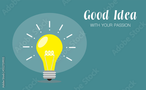 良いアイデアがひらめいた瞬間をフラットデザインで描いた明るく輝く電球アイコンのベクターイラスト