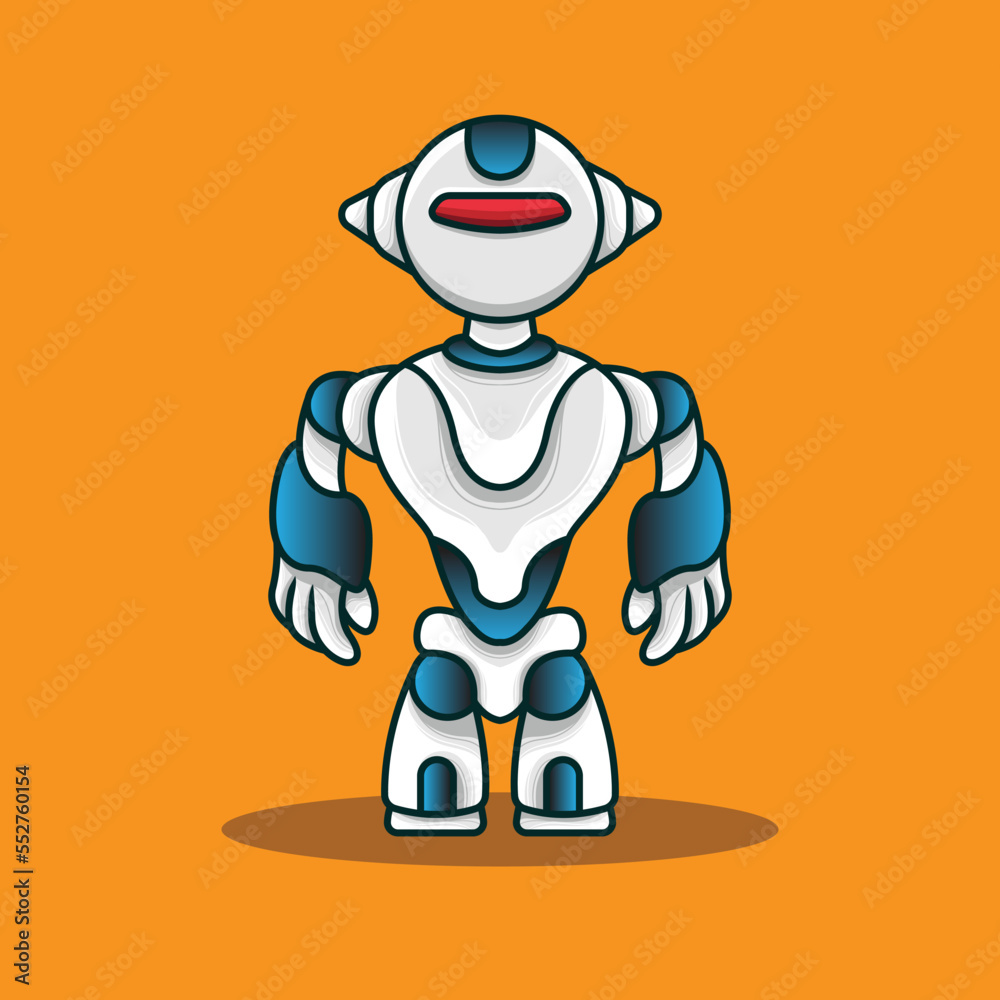 cute stylish advanced blue and white humanoid robot mecha cyborg knight warrior icon logo mascot design