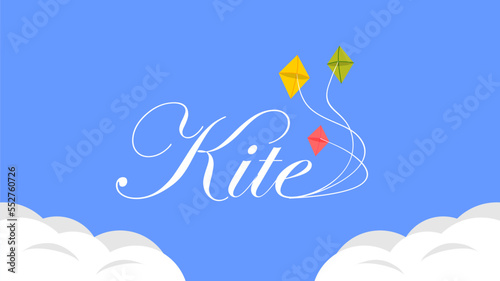 kite text design with kites illustration on sky background vector stock