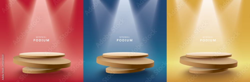 Set of abstract 3D room with realistic cylinder pedestal stand podium ...