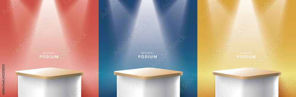 Set of abstract 3D room with realistic cylinder pedestal stand podium ...
