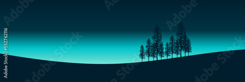 sunrise at mountain with pine tree silhouette flat design vector  illustration good for web banner, ads banner, tourism banner, wallpaper, background template, and adventure design backdrop