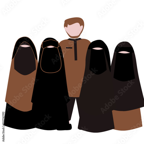 Muslim man with his four wive