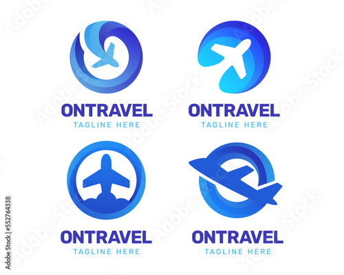 Set of Letter O Travel logo with blue gradient