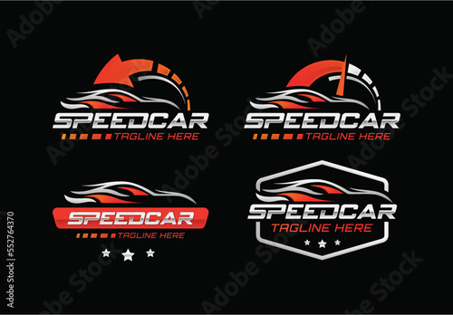 Set of automotive speed car logo design concept. Speedometer and card logo