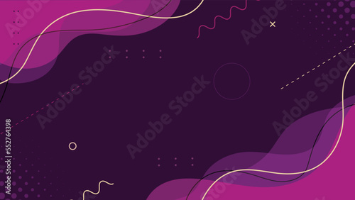 Abstract wave purple background with memphis element and halftone