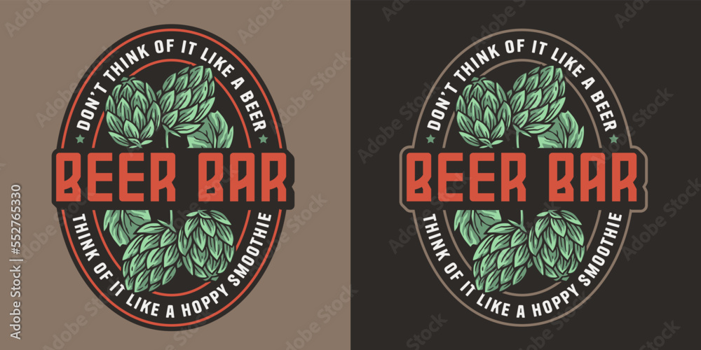 Obraz premium Hop beer logo or brew emblem with hops for bar or pub. Print or label for brewery shop