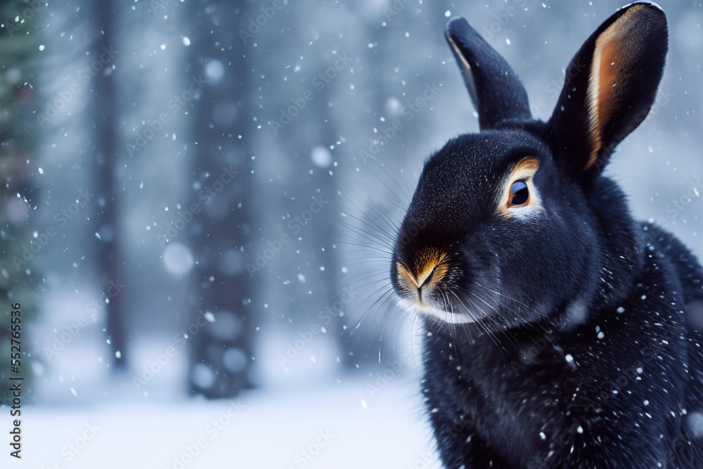 Black Rabbit In Snow