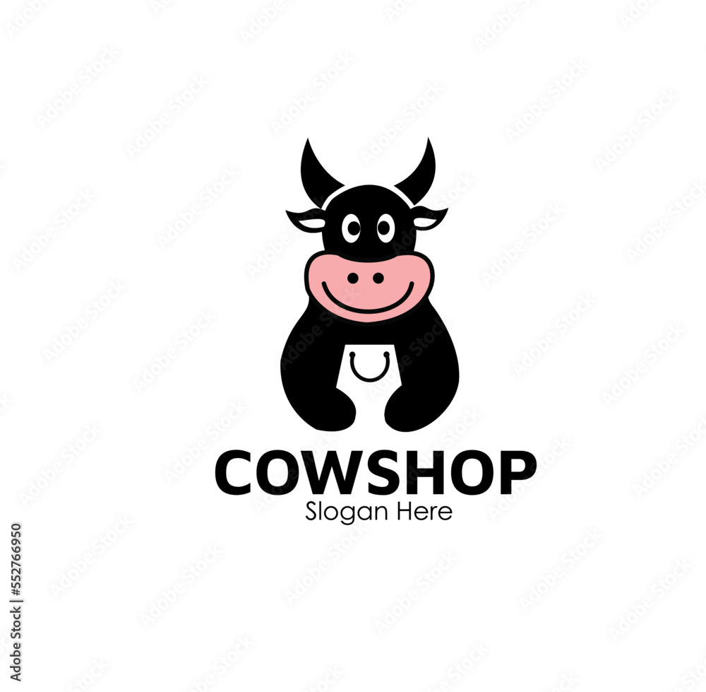 cow shop logo design concept with negative space cow shop logo design concept with negative space