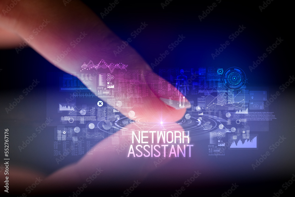 Finger touching tablet with web technology icons concept Finger touching tablet with web technology icons concept