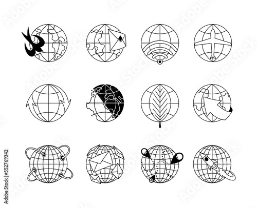 Earth globe icon. Stroke line icons set. Simple symbols for app development and website design. outline pictograms