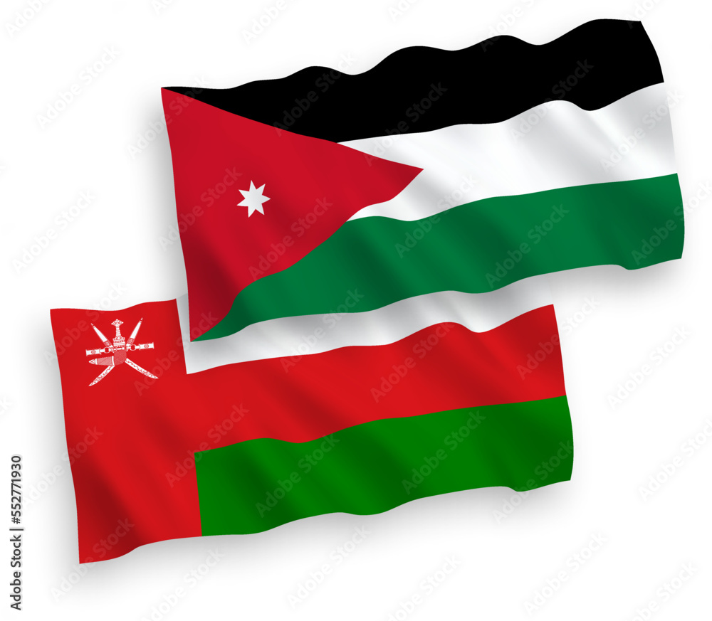 Flags of Sultanate of Oman and Hashemite Kingdom of Jordan on a white background Flags of Sultanate of Oman and Hashemite Kingdom of Jordan on a white background