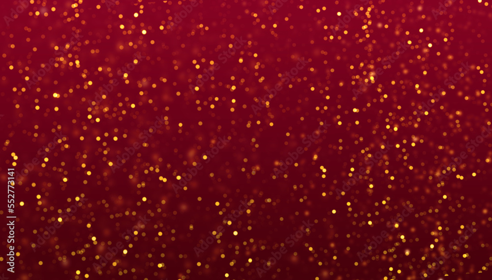 Night red yellow particles sparkling with blurred light as decoration and background
