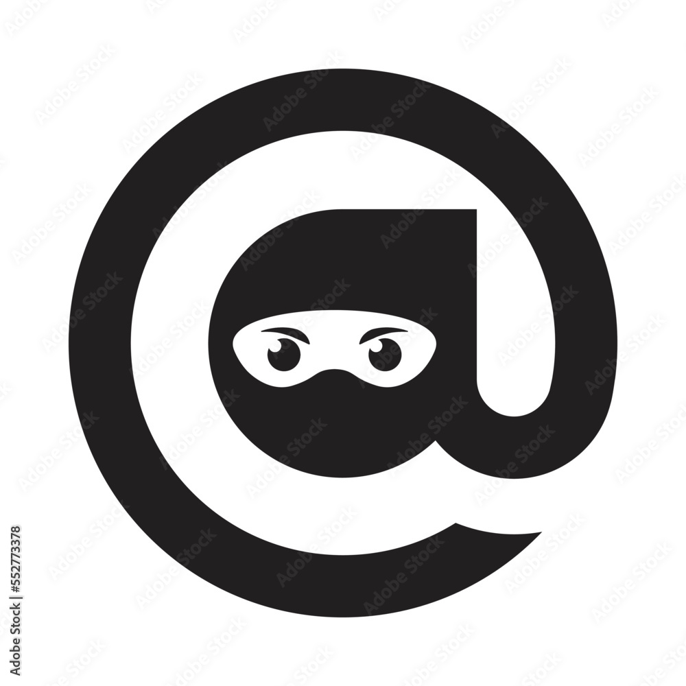 Creative Combination Head Ninja and At the Rate Symbol Creative Combination Head Ninja and At the Rate Symbol