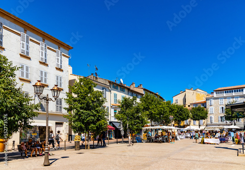 Place Nationale National Market Square in historic old town quarter of Antibes resort city onshore Azure Cost of Mediterranean Sea in France © Art Media Factory