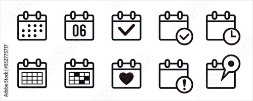 Collection of simple calendar icons vector design including daily, current date, check, pin, marked date, deadline, etc.