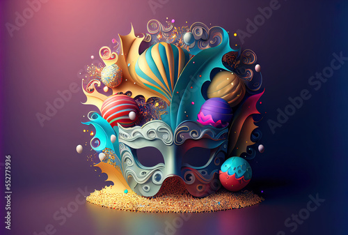 festive carnival mask with rich decoration, attributes of the Brazilian carnival