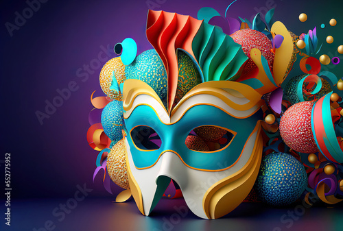 festive carnival mask with rich decoration, attributes of the Brazilian carnival