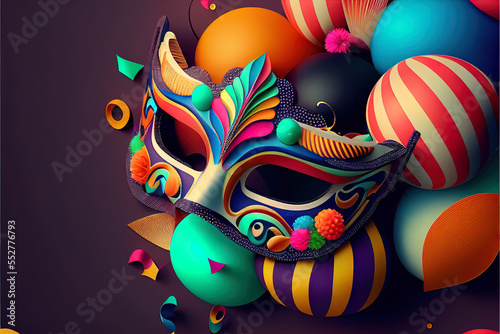 carnival mask on a stylish bright saturated background with decorative elements for a holiday or party, Stylish holiday headwear