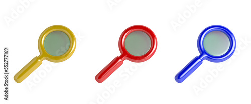 Set of magnifying glass cartoon style on transparent background, 3d rendering illustration