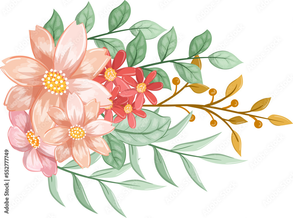Obraz premium Pink Orange Flower Arrangement with watercolor style