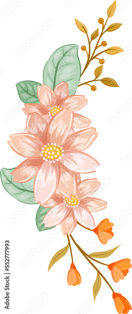 Obraz premium Pink Orange Flower Arrangement with watercolor style