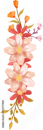 Pink Orange Flower Arrangement with watercolor style