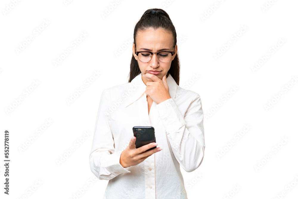 Young Arabian woman over isolated chroma key background thinking and sending a message Young Arabian woman over isolated chroma key background thinking and sending a message