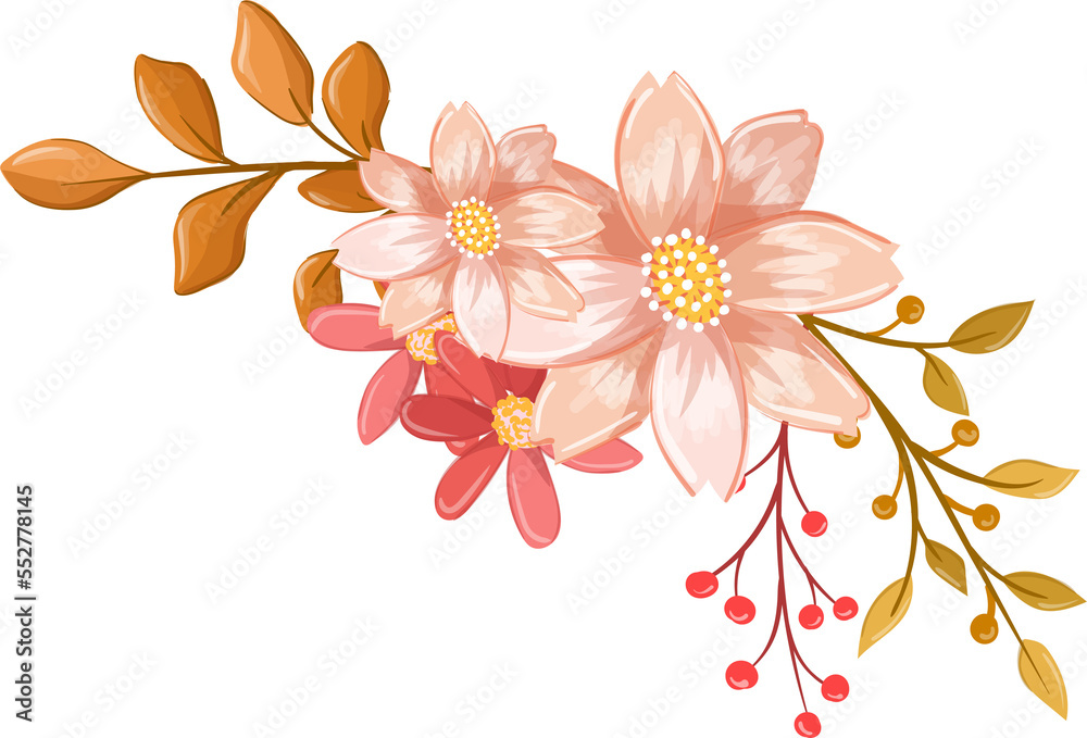 Obraz premium Pink Orange Flower Arrangement with watercolor style