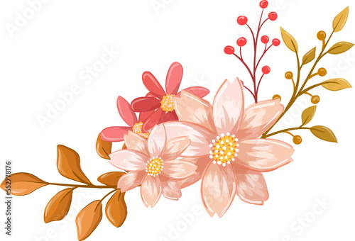 Pink Orange Flower Arrangement with watercolor style