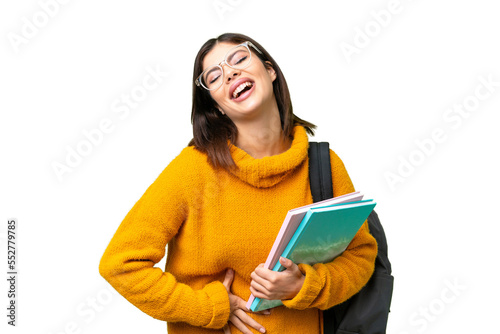 Young student woman over isolated chroma key background smiling a lot