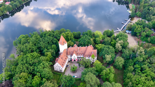 Aerial view of the town of the old city of Lubniewice, Polska